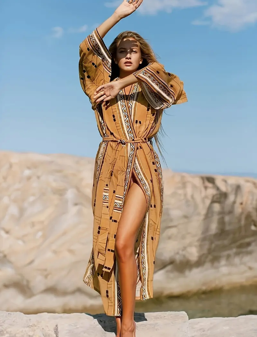 Geo Print Kimono Cover-Up