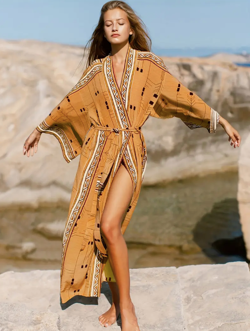 Geo Print Kimono Cover-Up