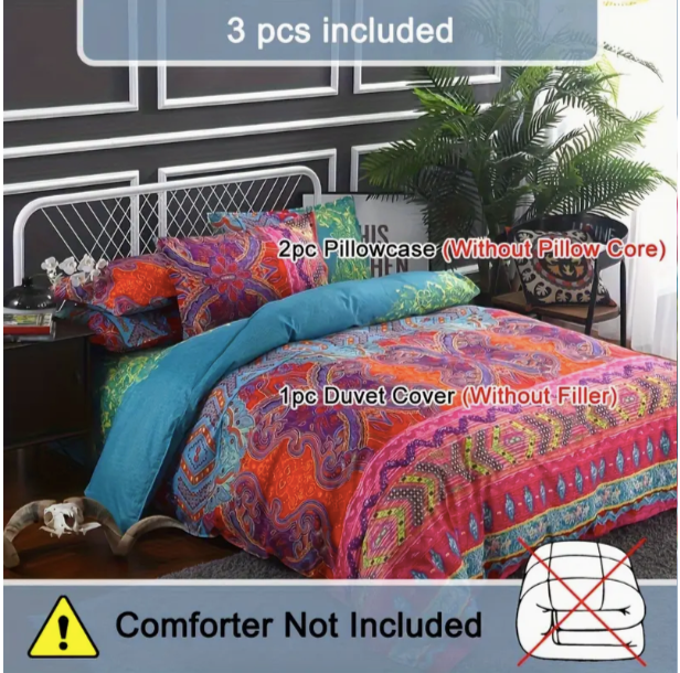 3pcs Boho Striped Bedding Set