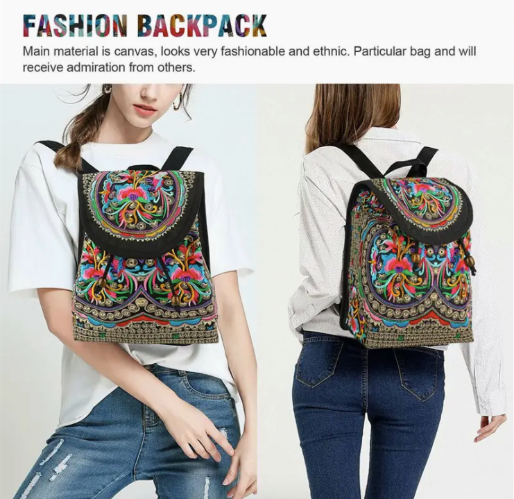 Stylish Floral Embroidered Backpack