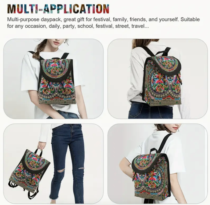 Stylish Floral Embroidered Backpack