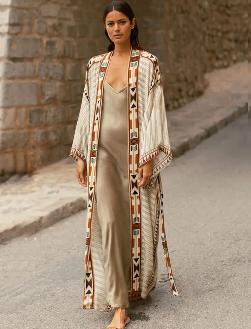 Geo Print Kimono Cover-Up