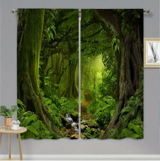 2 Panels Fantasy Forest Creek Curtains