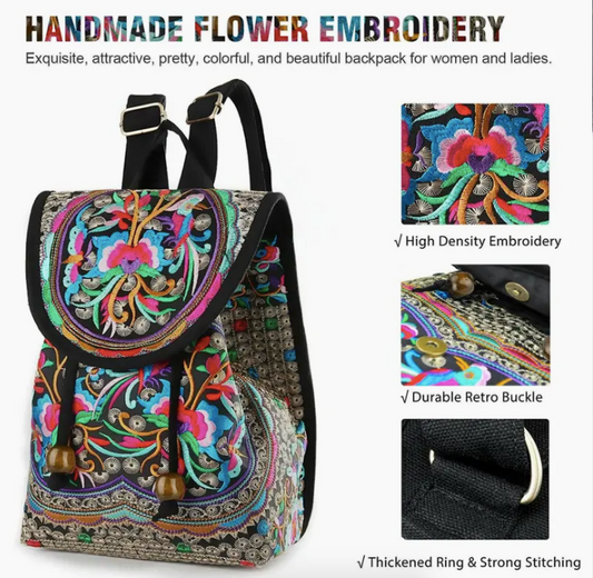 Stylish Floral Embroidered Backpack