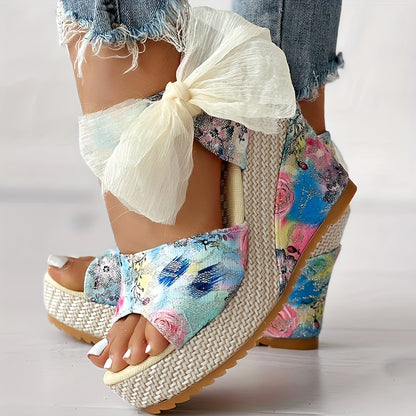 Ultrahigh Floral Wedge Sandals  LaceUp OpenToe