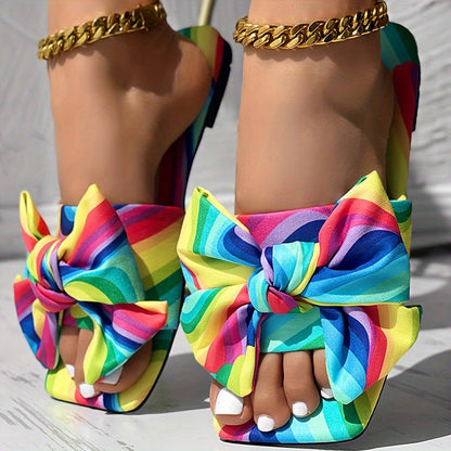 Leopard Print Bowknot Flat Slides  Comfy Casual SlipOns