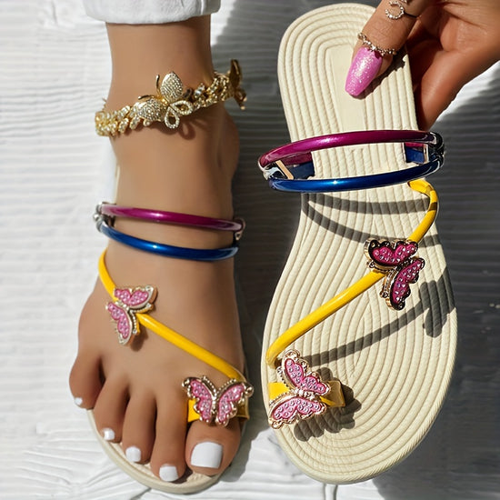 Womens Butterfly SlipOn Wedge Beach Slippers