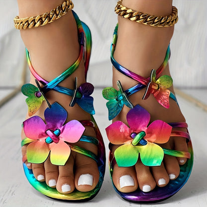 Vibrant Floral Crisscross Sandals Lightweight Comfy Summer Wear