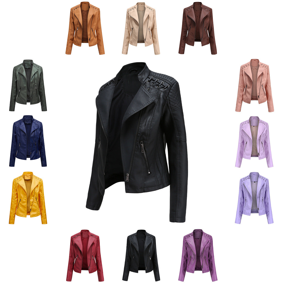 2023 European Style Womens Slim Fit Leather Jacket