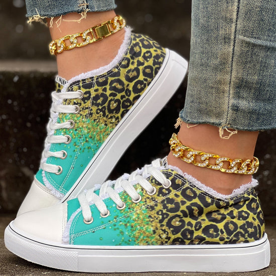 Glitter Sequin Leopard Print Lightweight Sneakers