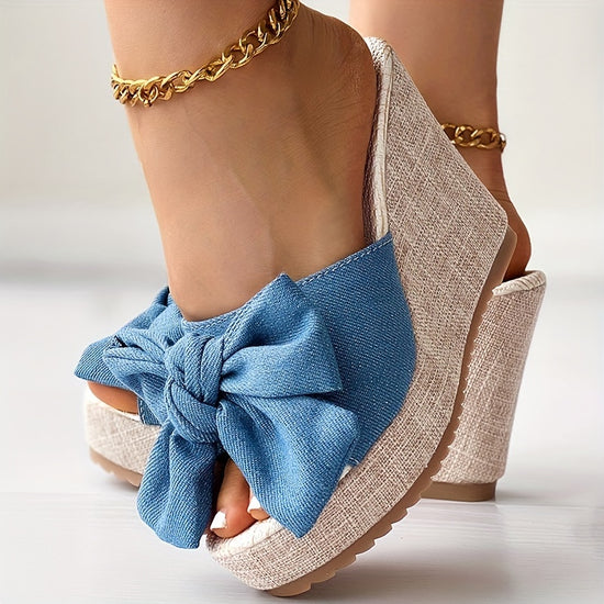 Chic Bowknot Womens Platform Wedge Sandals  Ultra High Heel