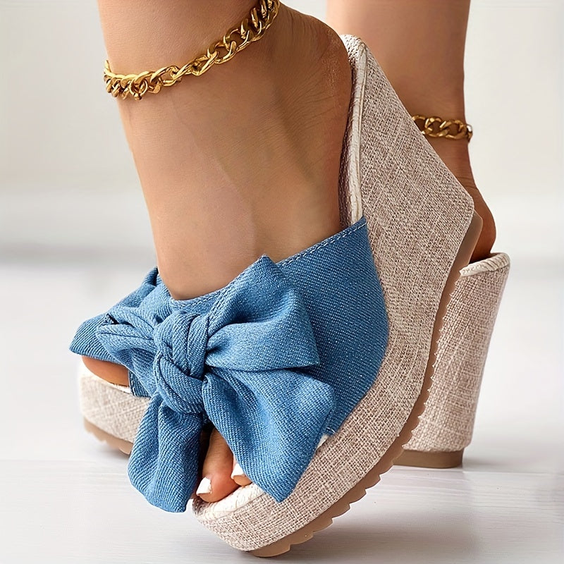 Chic Bowknot Womens Platform Wedge Sandals  Ultra High Heel