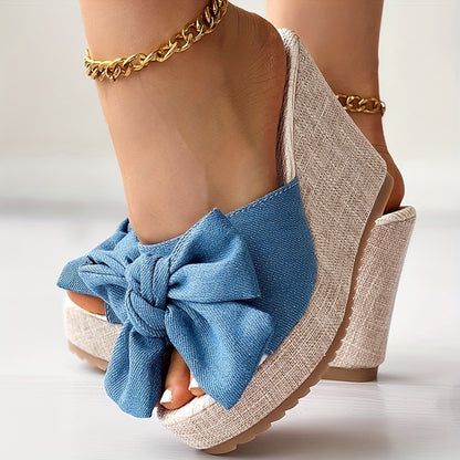 Chic Bowknot Womens Platform Wedge Sandals  Ultra High Heel